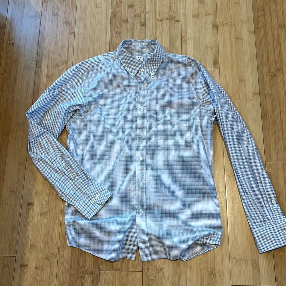 Uniqlo Button-Down Plaid Dress Shirt Men’s Small 100% cotton Small